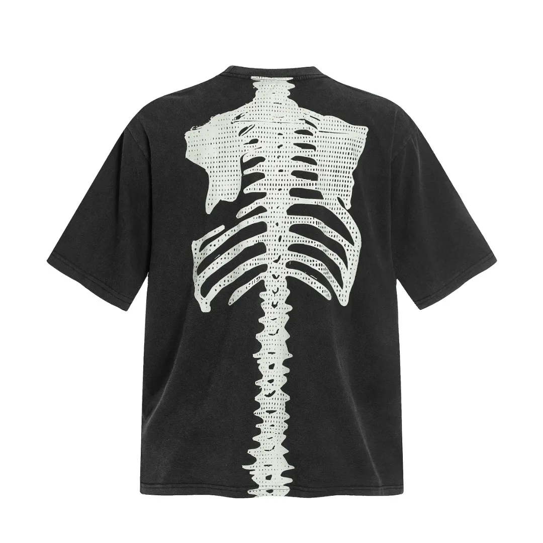 Saint washed vintage skeleton short-sleeved T-shirt Color: washed black Wholesale price: 118 Size: M L XL XXL Style number: 2148